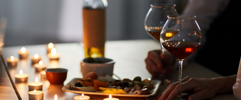Close-up of a romantic dinner for two people