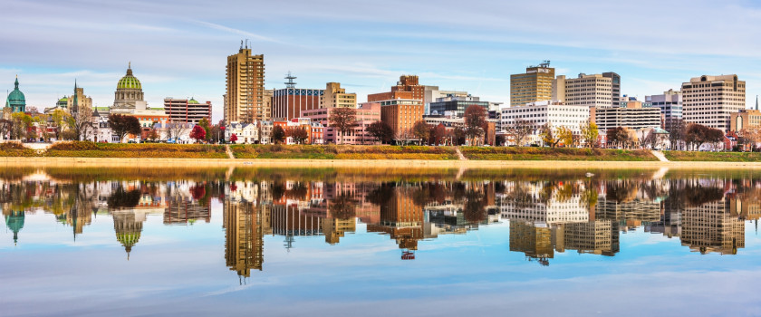 Harrisburg, Pennsylvania skyline as seen from the water