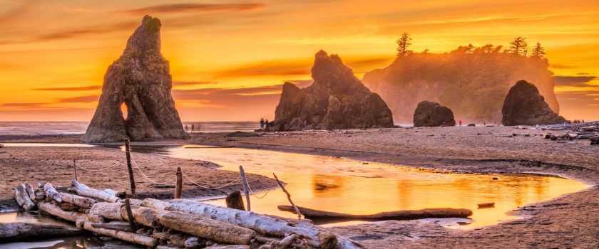 Ruby Beach at Olympic National Park, Washington at sunset