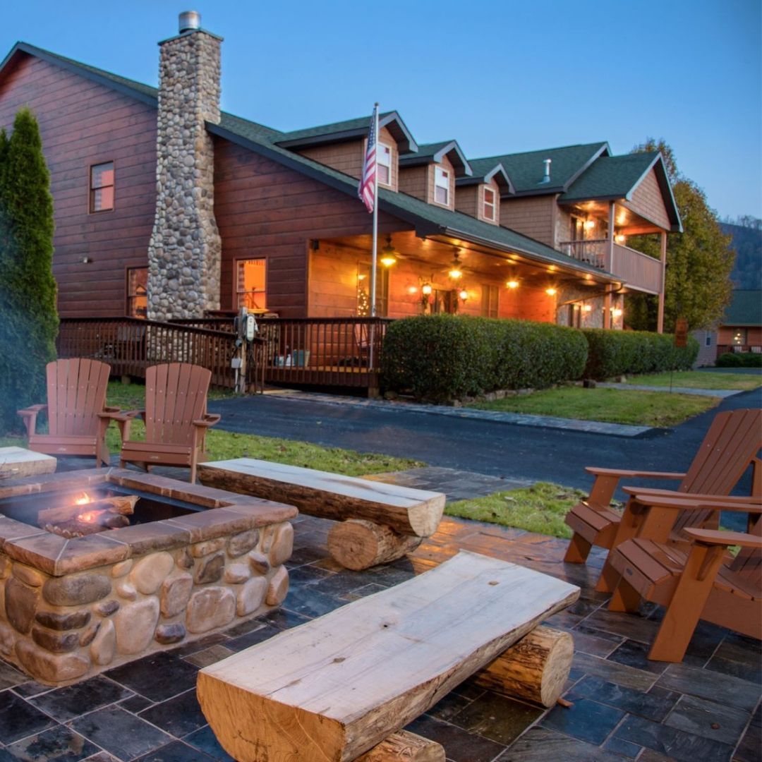 Campfire/lodging area at twilight at Berry Springs near Gatlinburg.